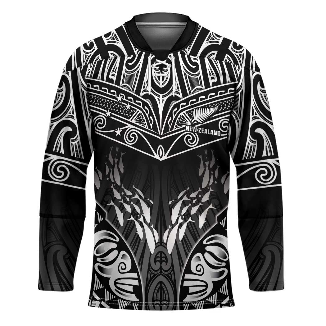 Custom New Zealand Fishing Hockey Jersey Aotearoa Maori Koru LT05 Unisex Black - Polynesian Pride