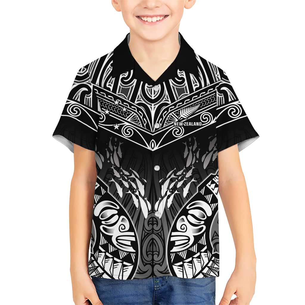 Custom New Zealand Fishing Kid Hawaiian Shirt Aotearoa Maori Koru LT05 Kid Black - Polynesian Pride