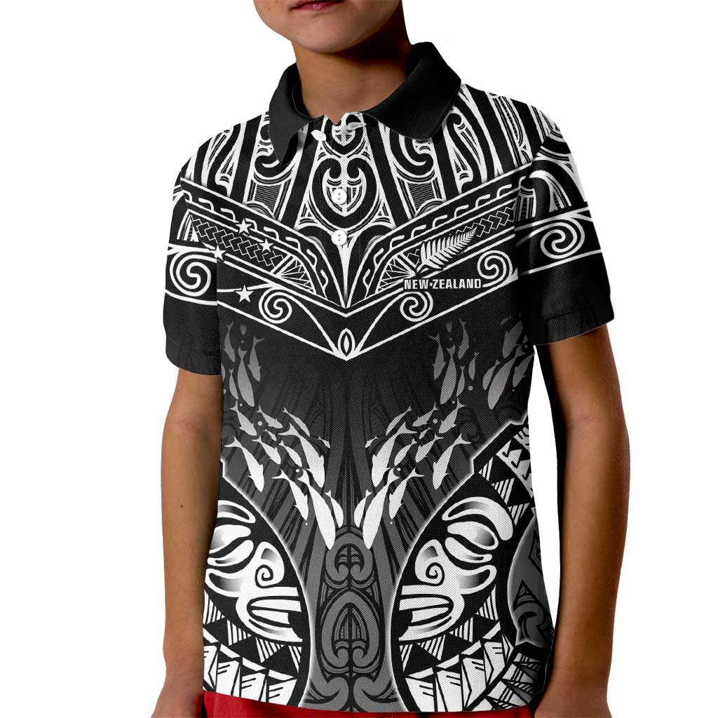 Custom New Zealand Fishing Kid Polo Shirt Aotearoa Maori Koru LT05 Kid Black - Polynesian Pride