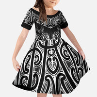 Custom New Zealand Fishing Kid Short Sleeve Dress Aotearoa Maori Koru LT05 KID Black - Polynesian Pride