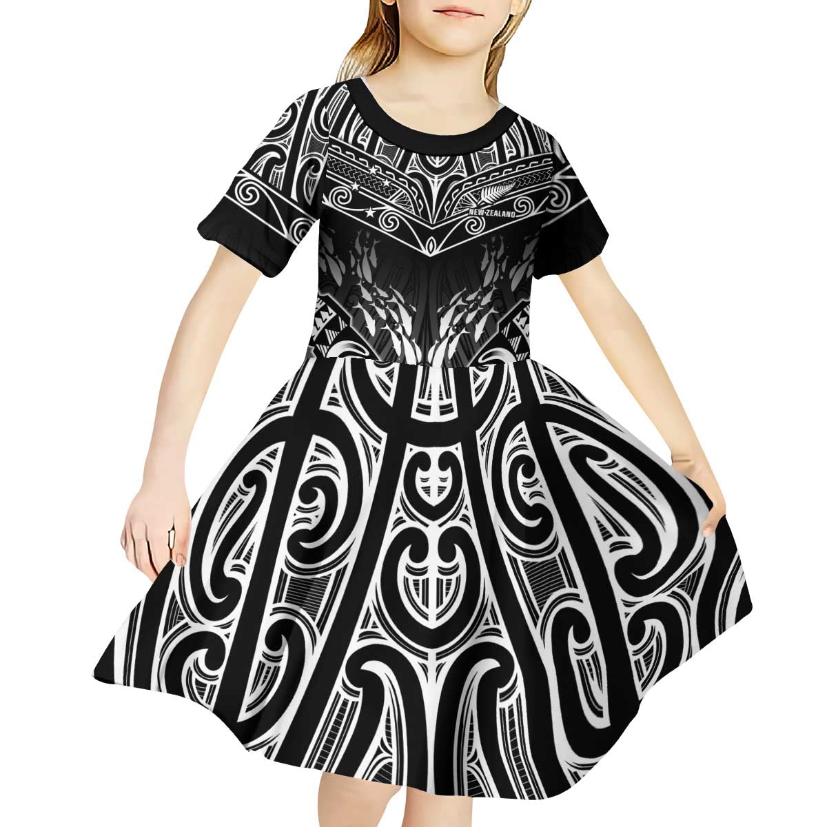 Custom New Zealand Fishing Kid Short Sleeve Dress Aotearoa Maori Koru LT05 - Polynesian Pride