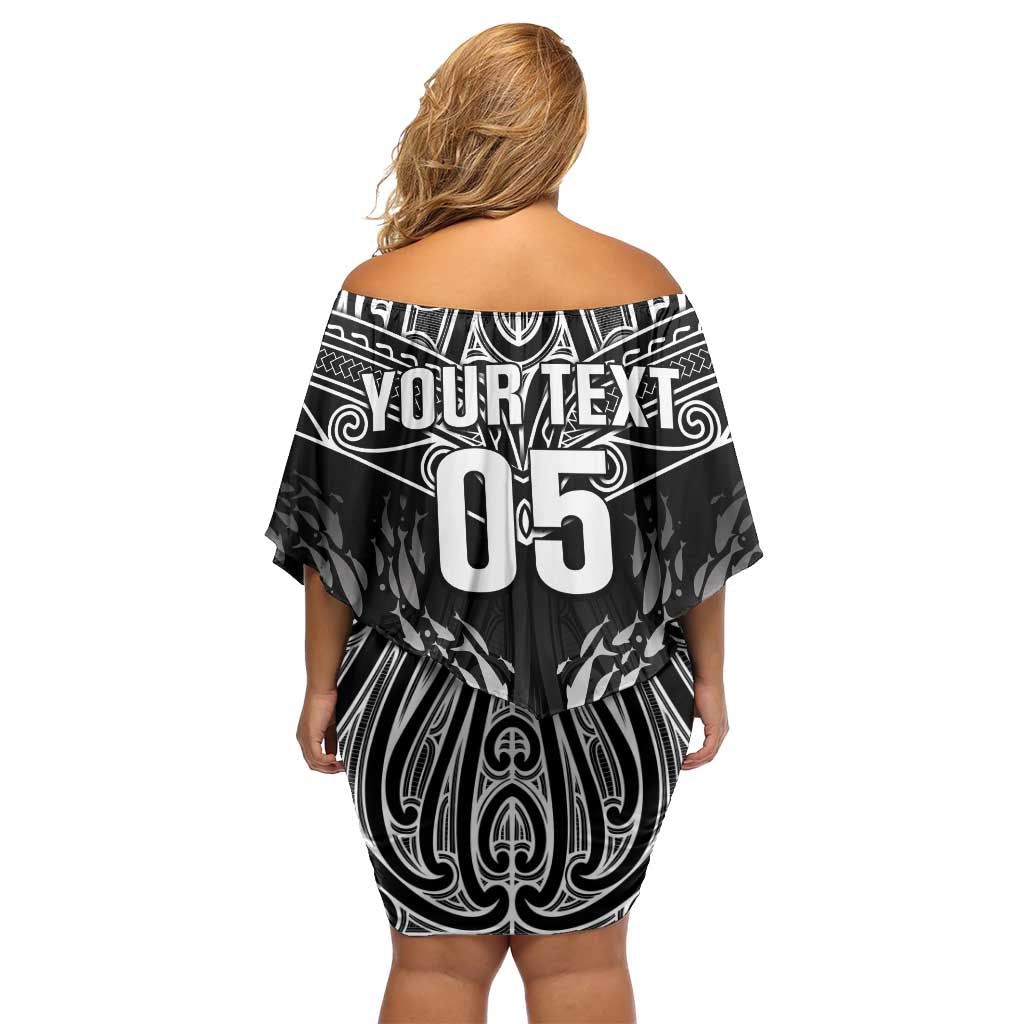 Custom New Zealand Fishing Off Shoulder Short Dress Aotearoa Maori Koru LT05 - Polynesian Pride