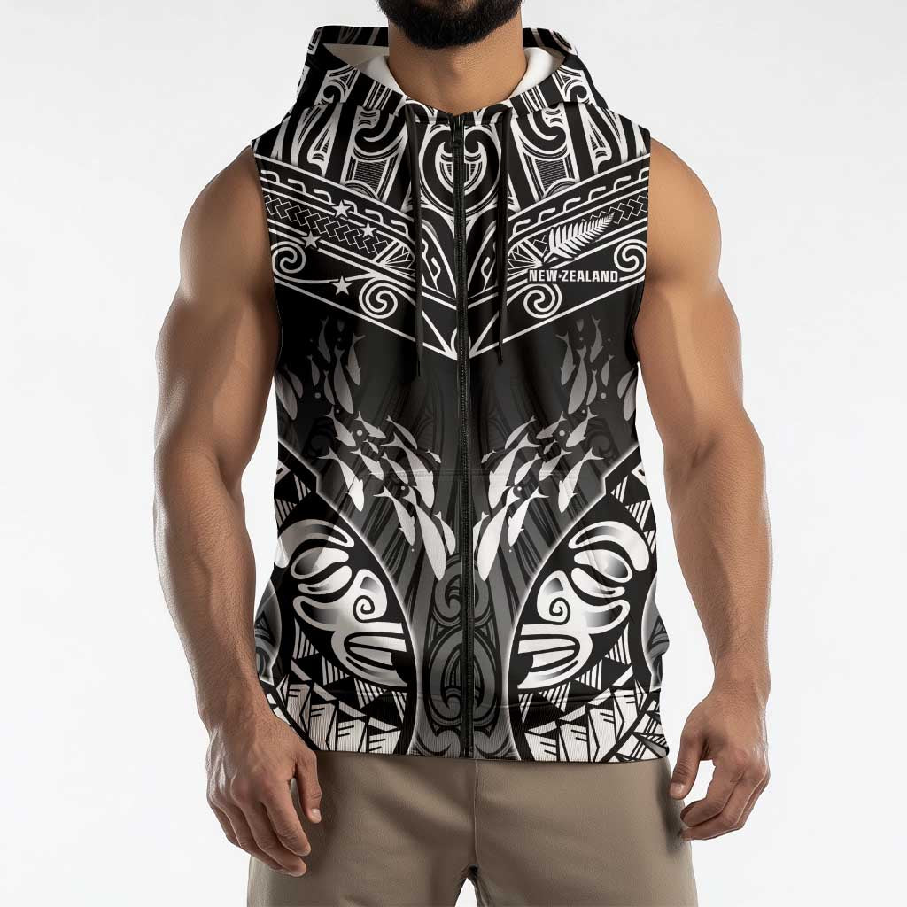 Custom New Zealand Fishing Sleeveless Zip Hoodie Aotearoa Maori Koru LT05 - Polynesian Pride