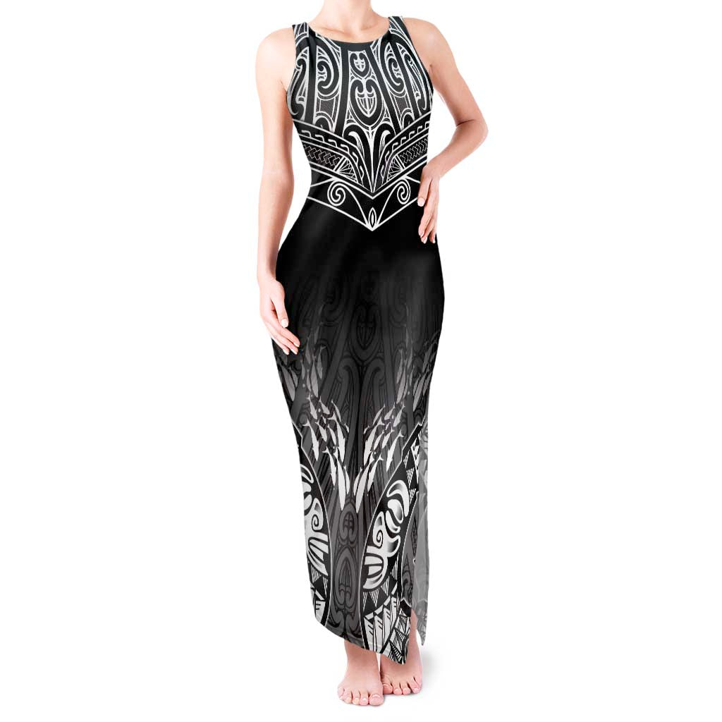 Custom New Zealand Fishing Tank Maxi Dress Aotearoa Maori Koru LT05 Women Black - Polynesian Pride