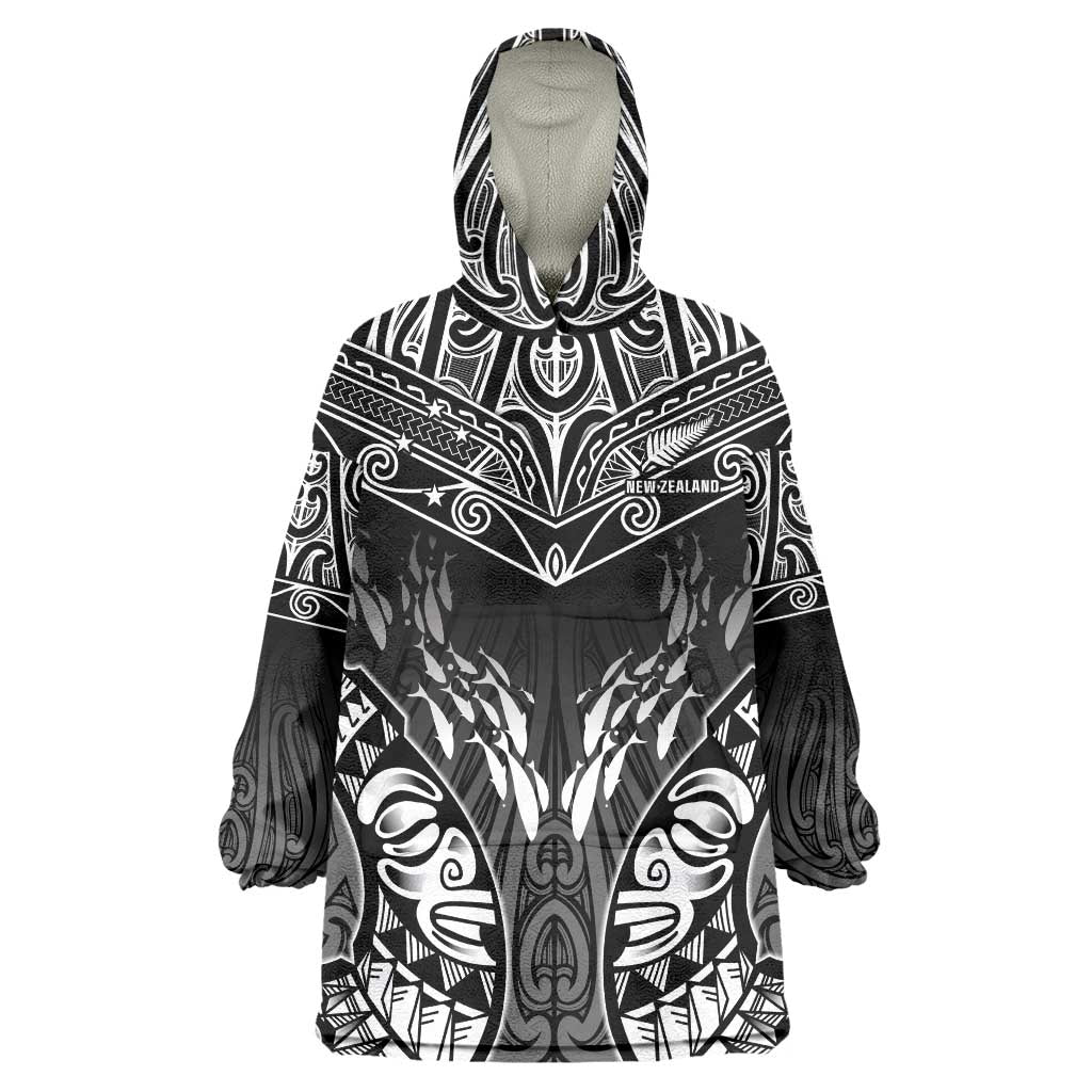 Custom New Zealand Fishing Wearable Blanket Hoodie Aotearoa Maori Koru LT05 One Size Black - Polynesian Pride