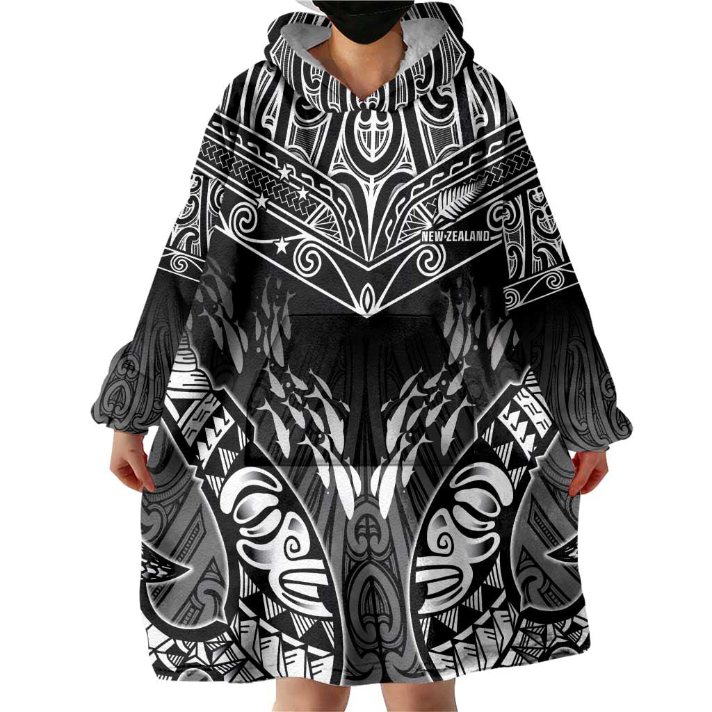 Custom New Zealand Fishing Wearable Blanket Hoodie Aotearoa Maori Koru LT05 - Polynesian Pride
