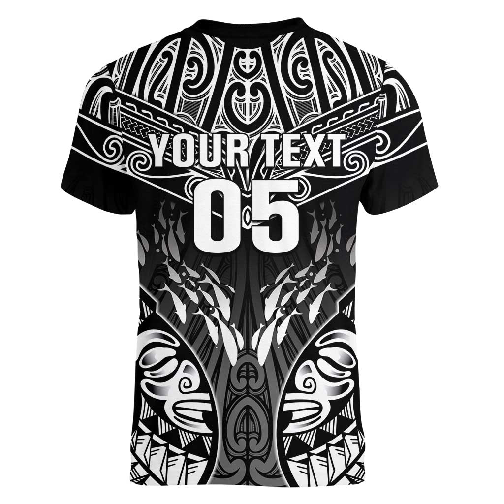 Custom New Zealand Fishing Women V-Neck T-Shirt Aotearoa Maori Koru LT05 - Polynesian Pride
