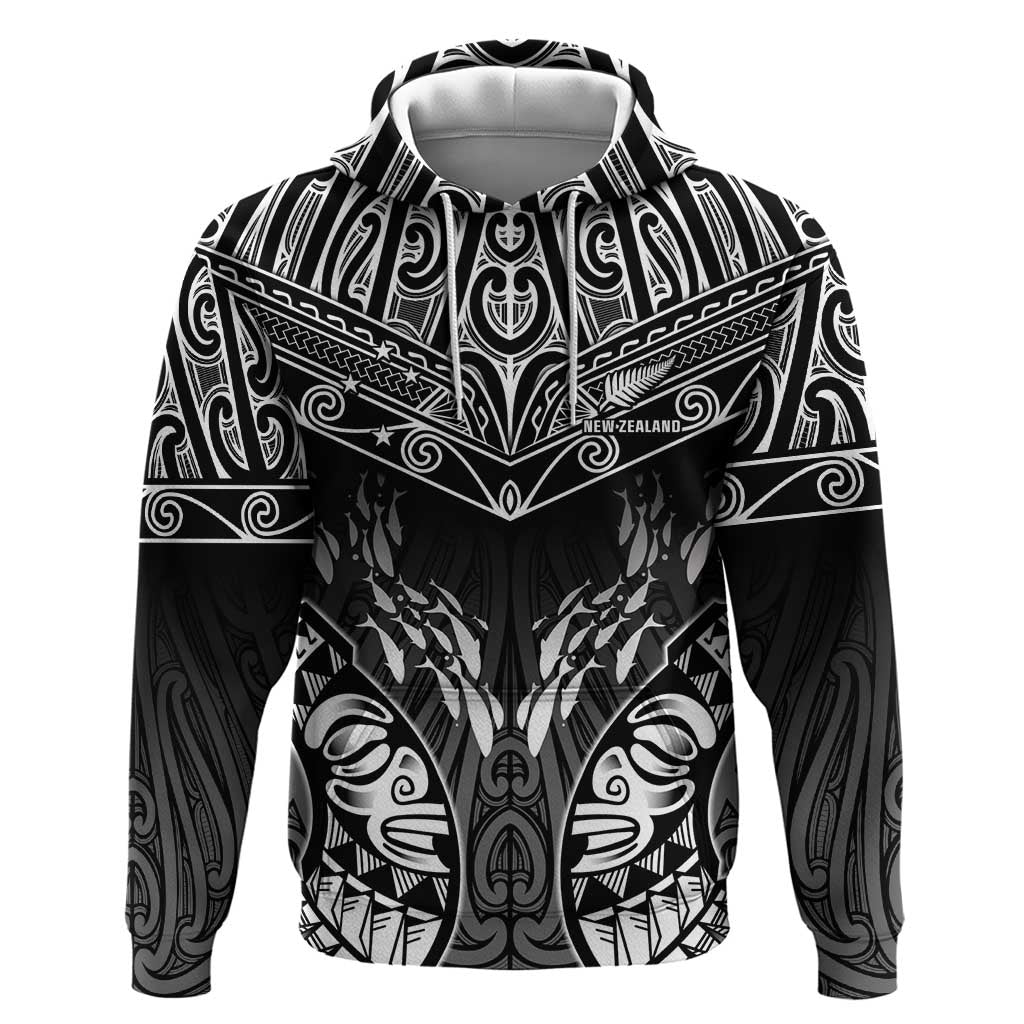 Custom New Zealand Fishing Zip Hoodie Aotearoa Maori Koru LT05 Pullover Hoodie Black - Polynesian Pride