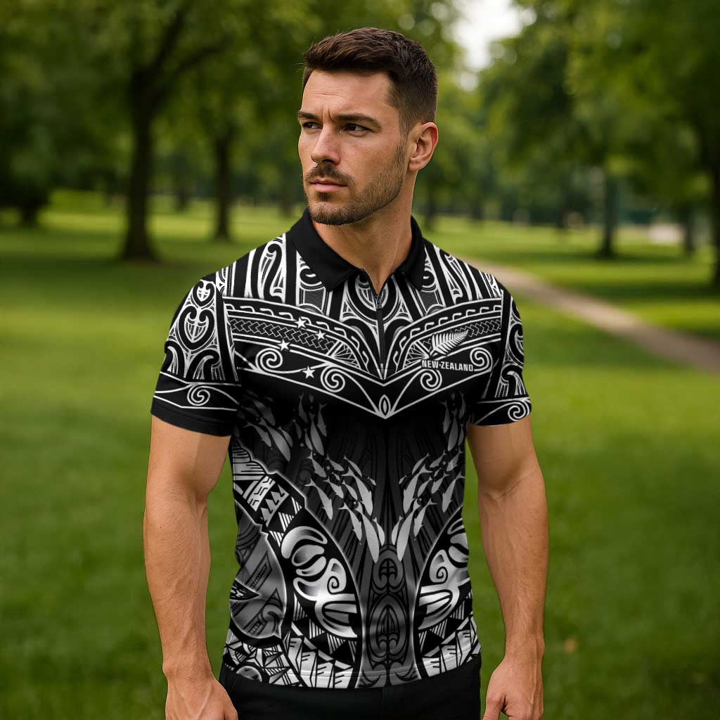 Custom New Zealand Fishing Zipper Polo Shirt Aotearoa Maori Koru - Polynesian Pride