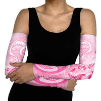 Personalised Memorial Pink Breast Cancer Awareness Arm Sleeves Plumeria Floral Tribal Pattern - Polynesian Pride
