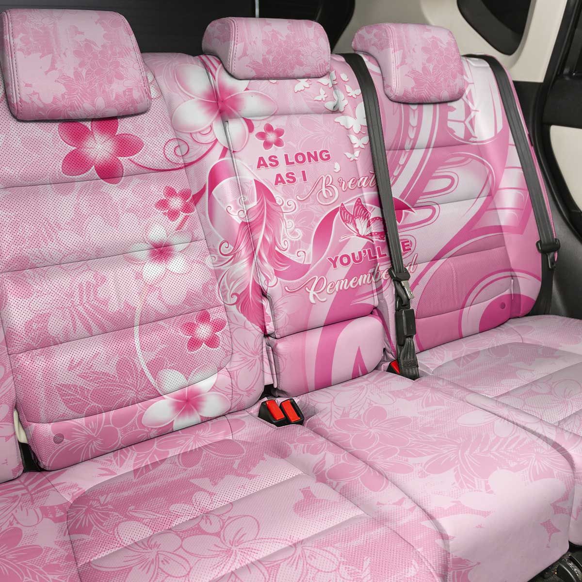 Memorial Pink Breast Cancer Awareness Back Car Seat Cover Plumeria Floral Tribal Pattern LT05 - Polynesian Pride