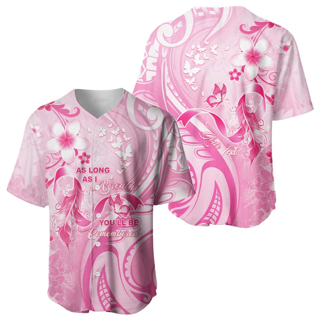 Personalised Memorial Pink Breast Cancer Awareness Baseball Jersey Plumeria Floral Tribal Pattern - Polynesian Pride