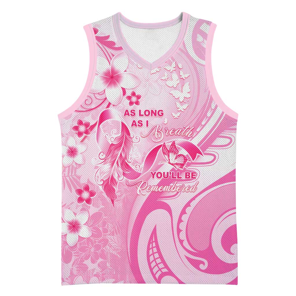Personalised Memorial Pink Breast Cancer Awareness Basketball Jersey Plumeria Floral Tribal Pattern LT05 Unisex Pink - Polynesian Pride