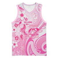 Personalised Memorial Pink Breast Cancer Awareness Basketball Jersey Plumeria Floral Tribal Pattern LT05 Unisex Pink - Polynesian Pride