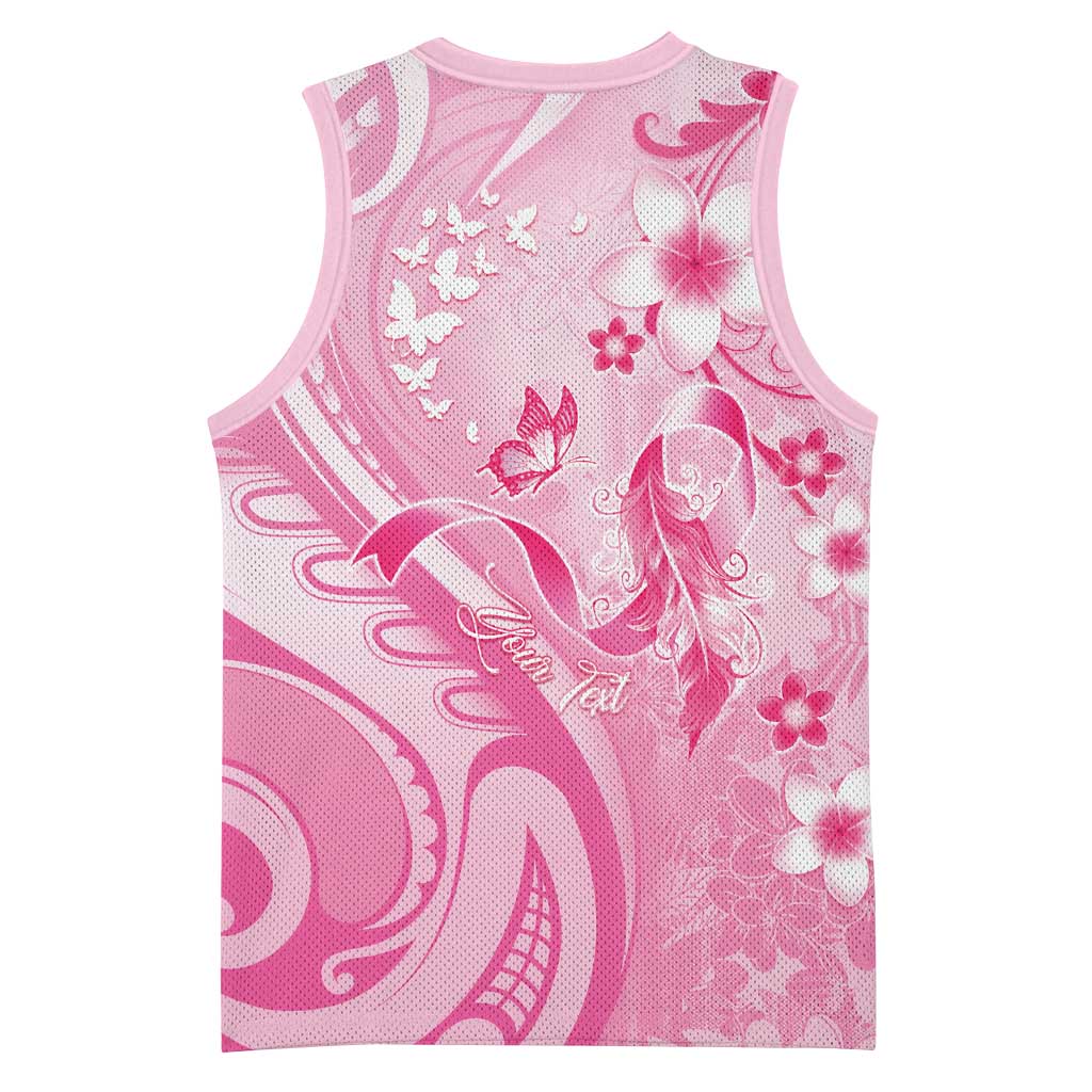 Personalised Memorial Pink Breast Cancer Awareness Basketball Jersey Plumeria Floral Tribal Pattern LT05 - Polynesian Pride
