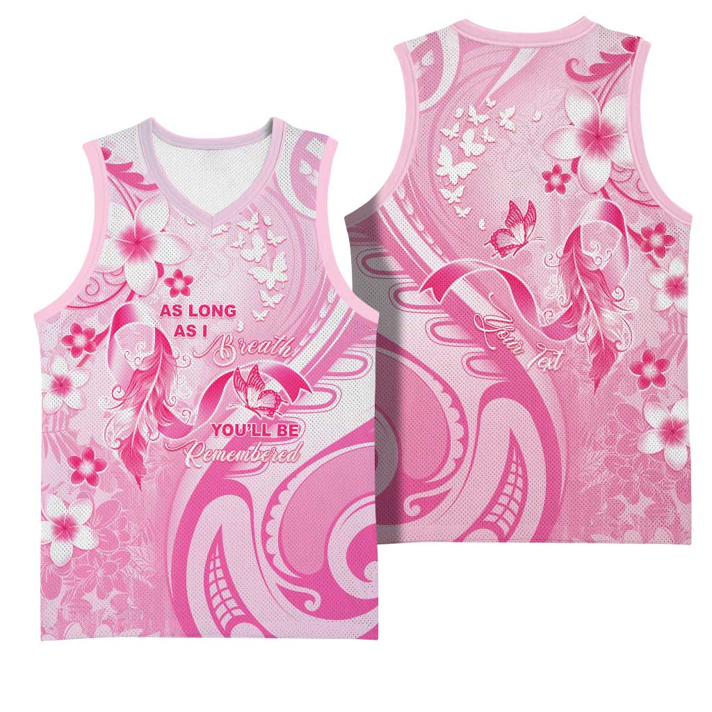Personalised Memorial Pink Breast Cancer Awareness Basketball Jersey Plumeria Floral Tribal Pattern LT05 - Polynesian Pride