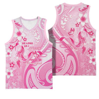 Personalised Memorial Pink Breast Cancer Awareness Basketball Jersey Plumeria Floral Tribal Pattern LT05 - Polynesian Pride