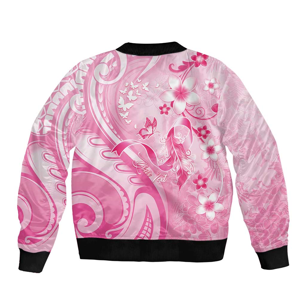 Personalised Memorial Pink Breast Cancer Awareness Bomber Jacket Plumeria Floral Tribal Pattern - Polynesian Pride