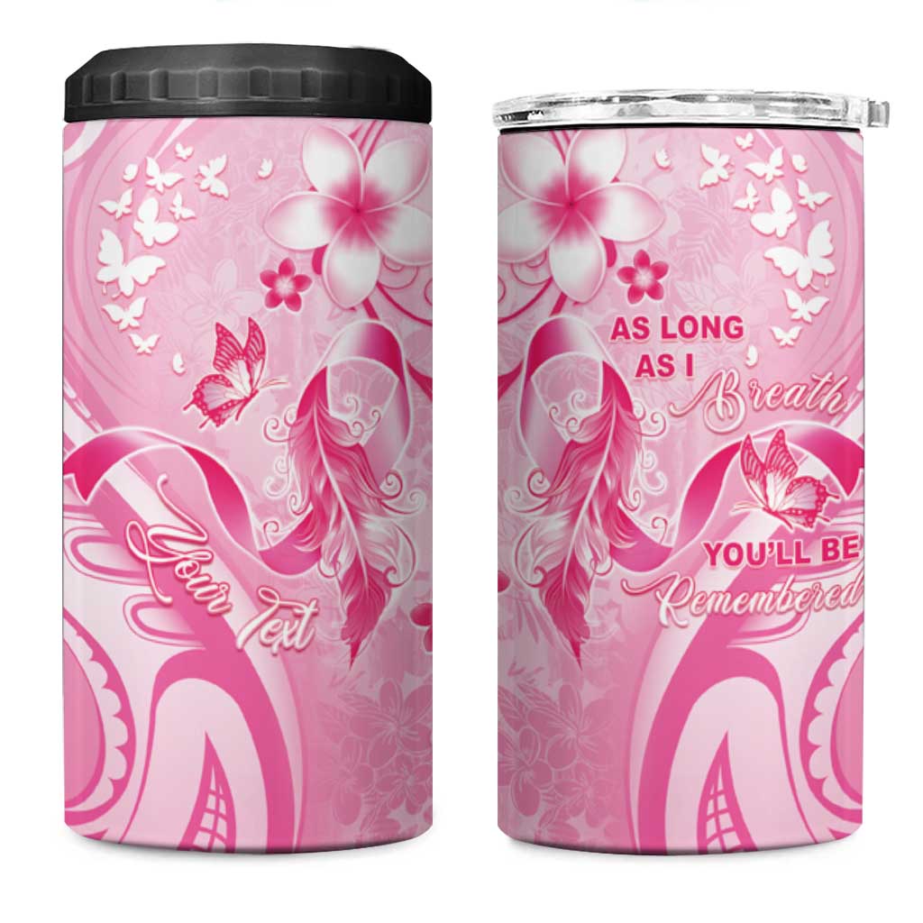Personalised Memorial Pink Breast Cancer Awareness 4 in 1 Can Cooler Tumbler Plumeria Floral Tribal Pattern LT05 One Size: 16 oz Pink - Polynesian Pride