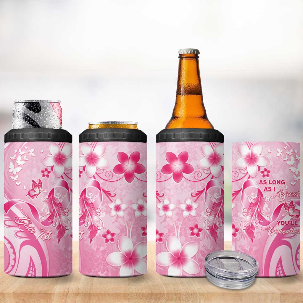 Personalised Memorial Pink Breast Cancer Awareness 4 in 1 Can Cooler Tumbler Plumeria Floral Tribal Pattern LT05 - Polynesian Pride