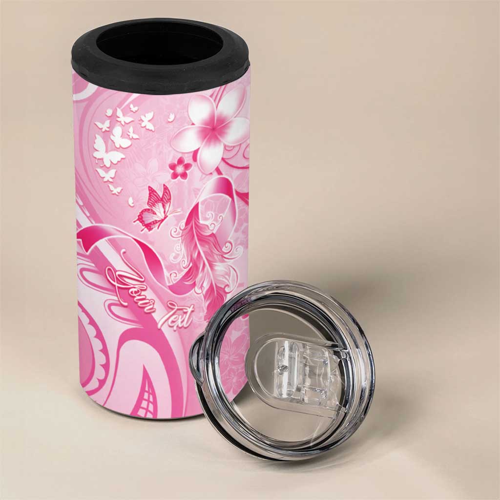 Personalised Memorial Pink Breast Cancer Awareness 4 in 1 Can Cooler Tumbler Plumeria Floral Tribal Pattern LT05 - Polynesian Pride