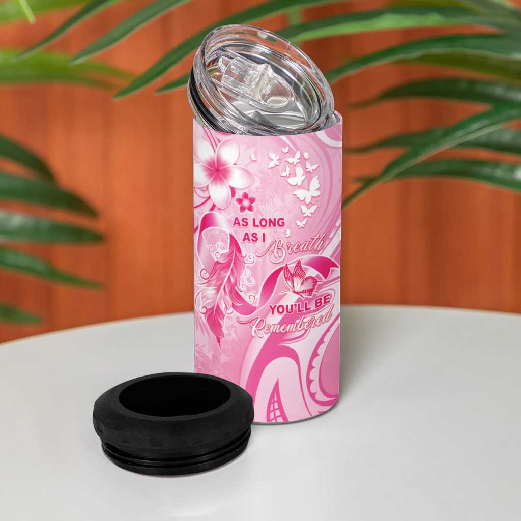 Personalised Memorial Pink Breast Cancer Awareness 4 in 1 Can Cooler Tumbler Plumeria Floral Tribal Pattern LT05 - Polynesian Pride
