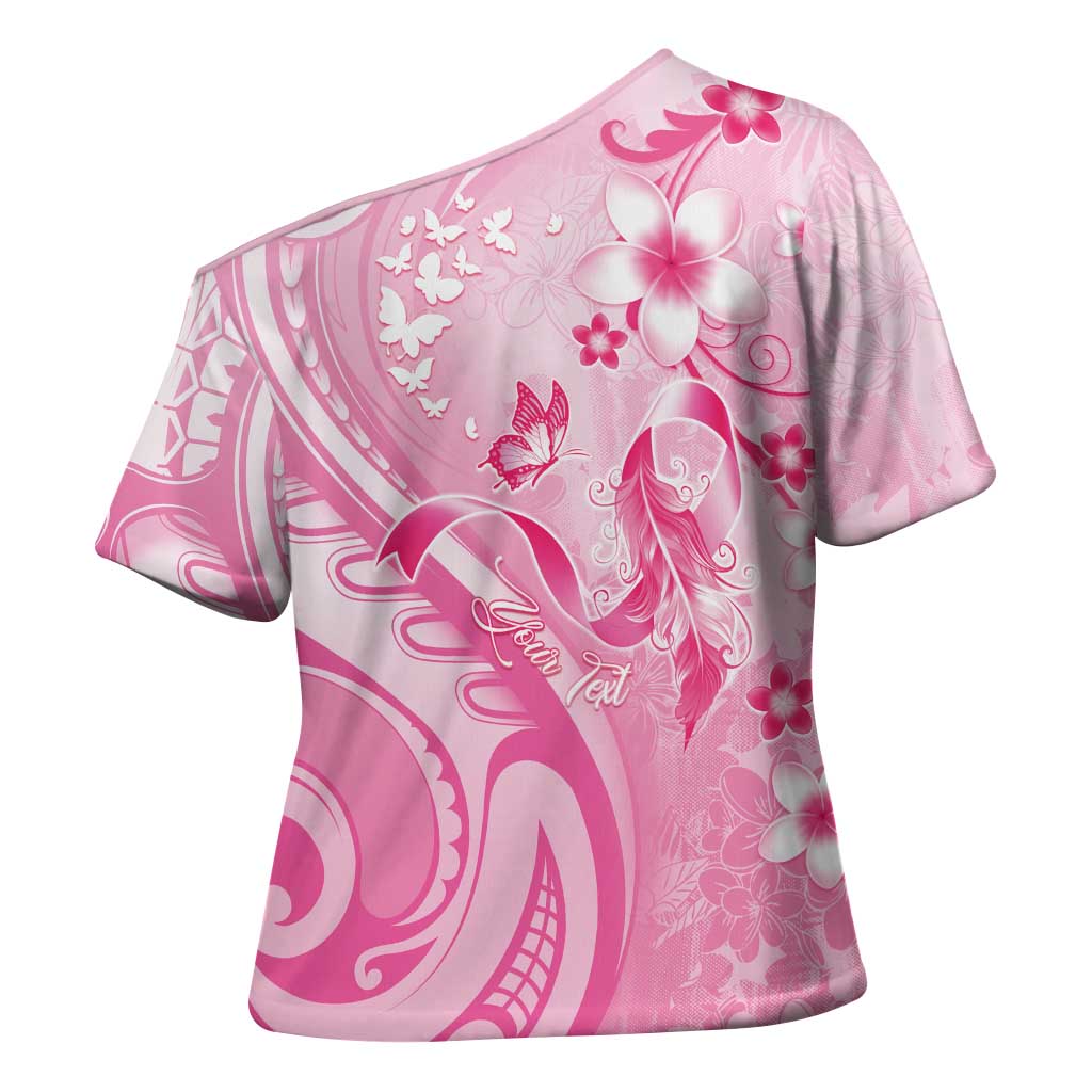 Personalised Memorial Pink Breast Cancer Awareness Cross Shoulder Shirt Plumeria Floral Tribal Pattern LT05 - Polynesian Pride