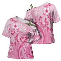 Personalised Memorial Pink Breast Cancer Awareness Cross Shoulder Shirt Plumeria Floral Tribal Pattern LT05 - Polynesian Pride