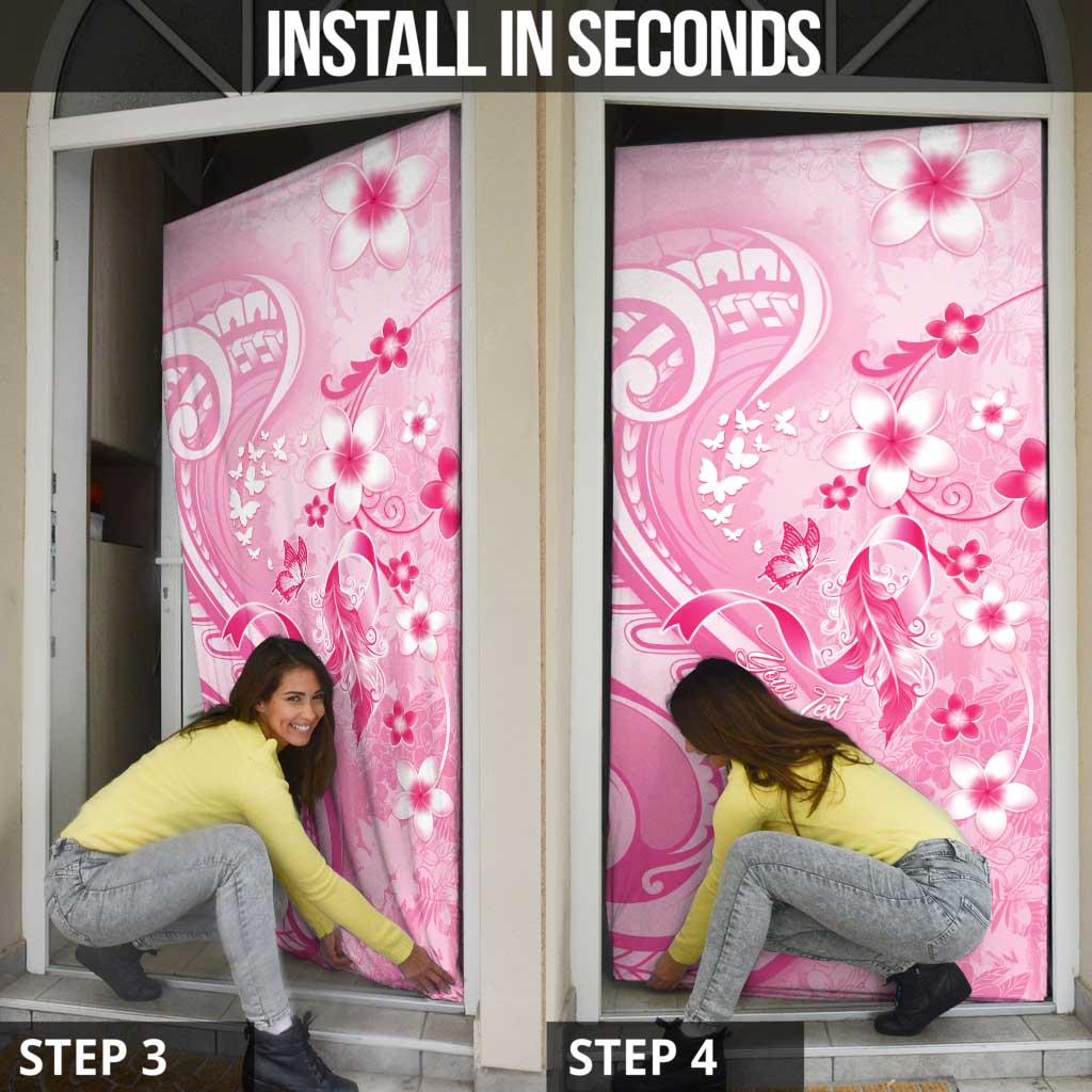 Personalised Memorial Pink Breast Cancer Awareness Door Cover Plumeria Floral Tribal Pattern LT05 - Polynesian Pride