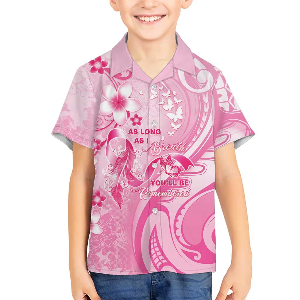 Personalised Memorial Pink Breast Cancer Awareness Family Matching Mermaid Dress and Hawaiian Shirt Plumeria Floral Tribal Pattern LT05 Son's Shirt Pink - Polynesian Pride