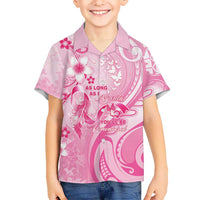 Personalised Memorial Pink Breast Cancer Awareness Family Matching Off Shoulder Maxi Dress and Hawaiian Shirt Plumeria Floral Tribal Pattern LT05 Son's Shirt Pink - Polynesian Pride