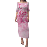 Personalised Memorial Pink Breast Cancer Awareness Family Matching Puletasi and Hawaiian Shirt Plumeria Floral Tribal Pattern LT05 Mom's Dress Pink - Polynesian Pride