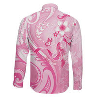 Personalised Memorial Pink Breast Cancer Awareness Family Matching Short Sleeve Bodycon Dress and Hawaiian Shirt Plumeria Floral Tribal Pattern LT05 - Polynesian Pride