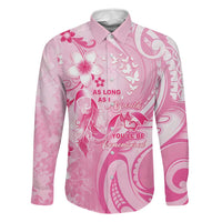 Personalised Memorial Pink Breast Cancer Awareness Family Matching Tank Maxi Dress and Hawaiian Shirt Plumeria Floral Tribal Pattern LT05 Dad's Shirt - Long Sleeve Pink - Polynesian Pride