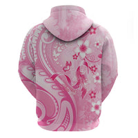 Personalised Memorial Pink Breast Cancer Awareness Hoodie Plumeria Floral Tribal Pattern LT05 - Polynesian Pride
