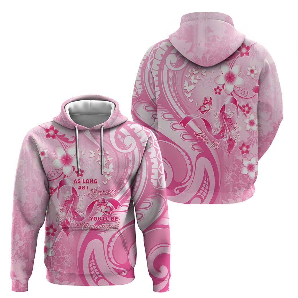 Personalised Memorial Pink Breast Cancer Awareness Hoodie Plumeria Floral Tribal Pattern LT05 - Polynesian Pride