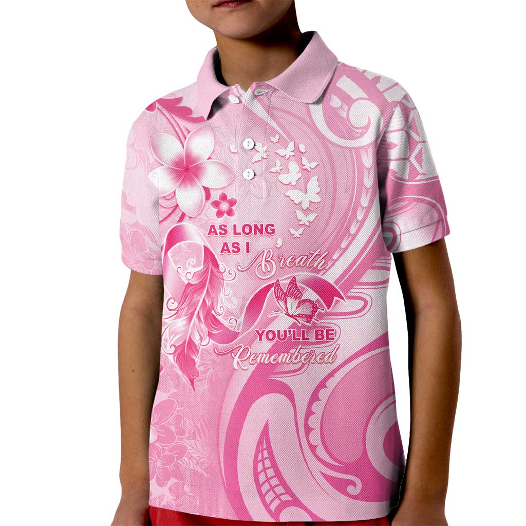 Personalised Memorial Pink Breast Cancer Awareness Kid Polo Shirt Plumeria Floral Tribal Pattern LT05 Kid Pink - Polynesian Pride