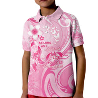 Personalised Memorial Pink Breast Cancer Awareness Kid Polo Shirt Plumeria Floral Tribal Pattern LT05 Kid Pink - Polynesian Pride