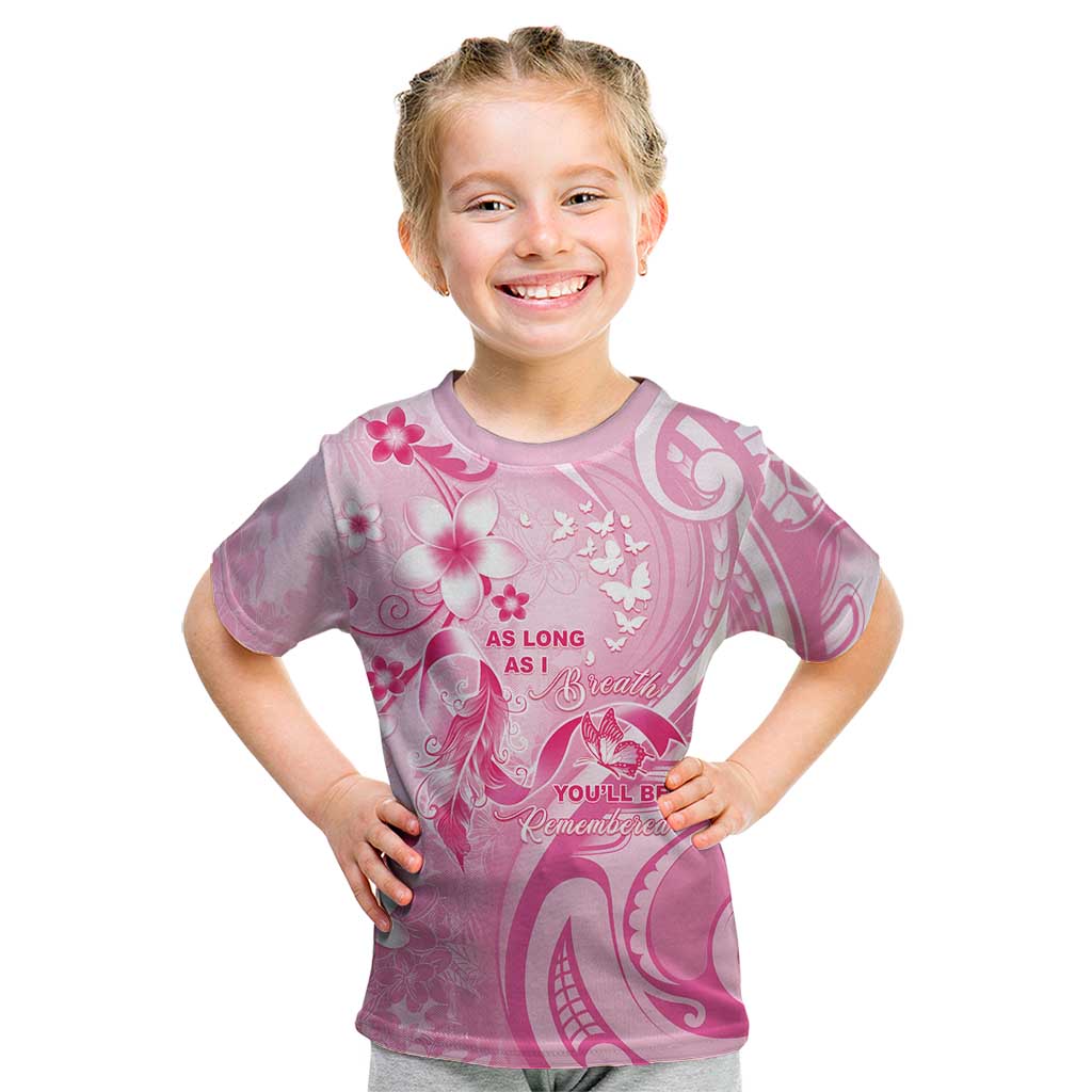 Personalised Memorial Pink Breast Cancer Awareness Kid T Shirt Plumeria Floral Tribal Pattern LT05 Pink - Polynesian Pride