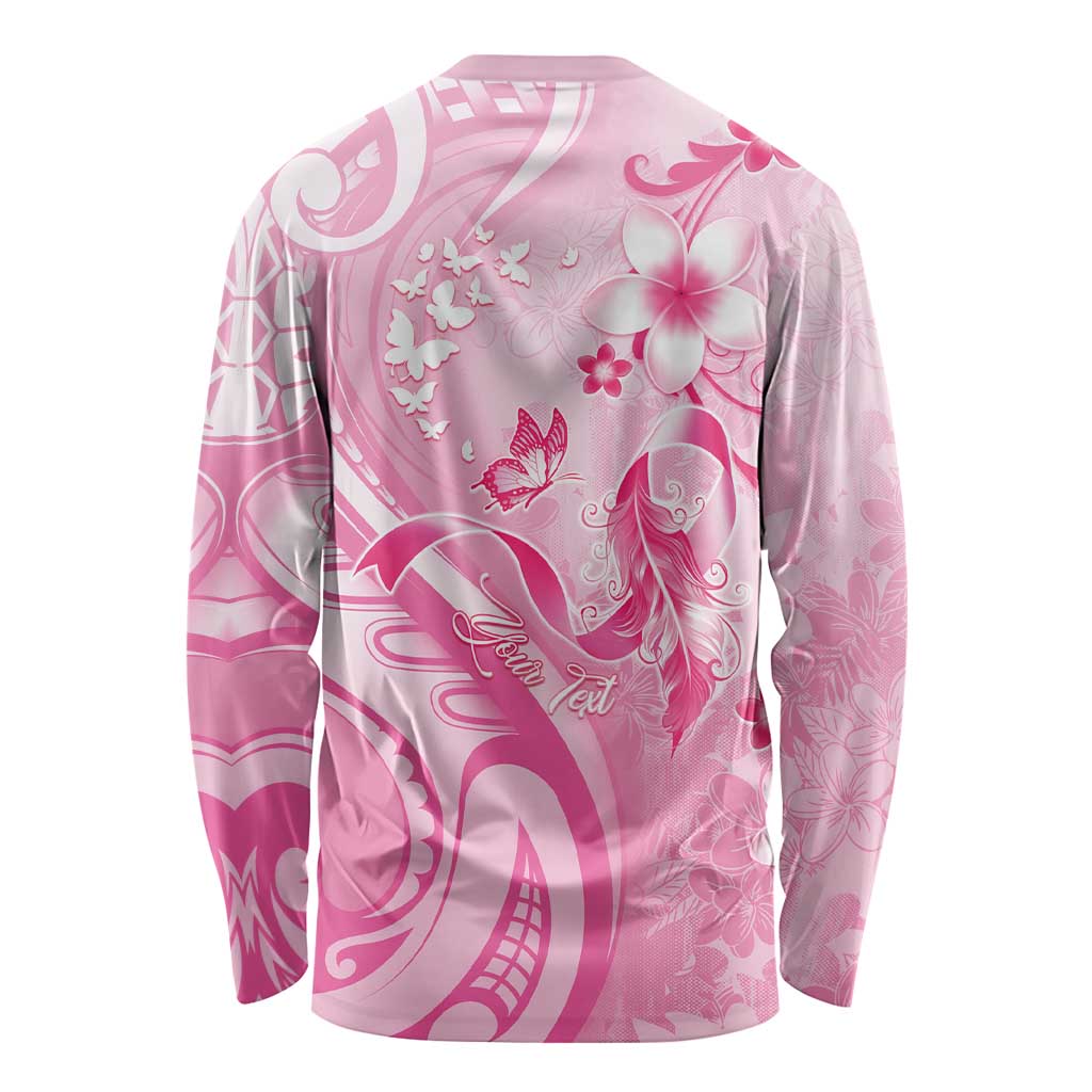 Personalised Memorial Pink Breast Cancer Awareness Long Sleeve Shirt Plumeria Floral Tribal Pattern LT05 - Polynesian Pride