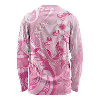 Personalised Memorial Pink Breast Cancer Awareness Long Sleeve Shirt Plumeria Floral Tribal Pattern LT05 - Polynesian Pride