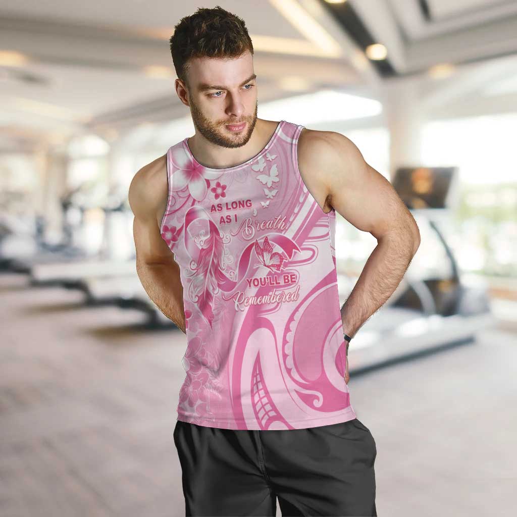 Personalised Memorial Pink Breast Cancer Awareness Men Tank Top Plumeria Floral Tribal Pattern LT05 Pink - Polynesian Pride