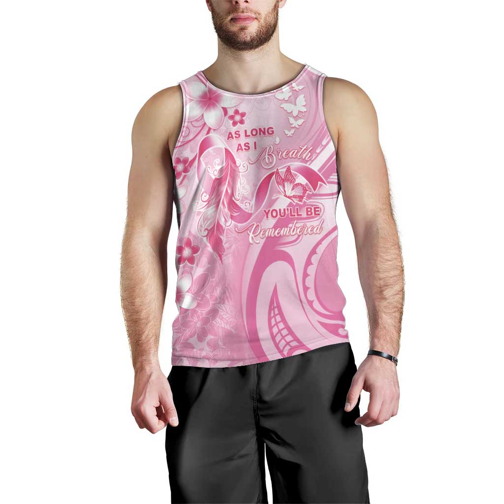 Personalised Memorial Pink Breast Cancer Awareness Men Tank Top Plumeria Floral Tribal Pattern LT05 - Polynesian Pride