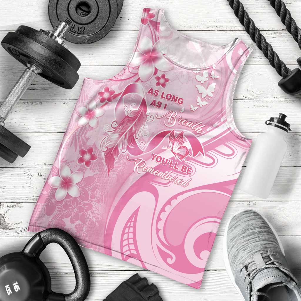 Personalised Memorial Pink Breast Cancer Awareness Men Tank Top Plumeria Floral Tribal Pattern LT05 - Polynesian Pride