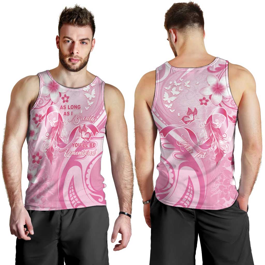 Personalised Memorial Pink Breast Cancer Awareness Men Tank Top Plumeria Floral Tribal Pattern LT05 - Polynesian Pride