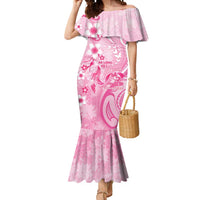 Personalised Memorial Pink Breast Cancer Awareness Mermaid Dress Plumeria Floral Tribal Pattern LT05 Women Pink - Polynesian Pride