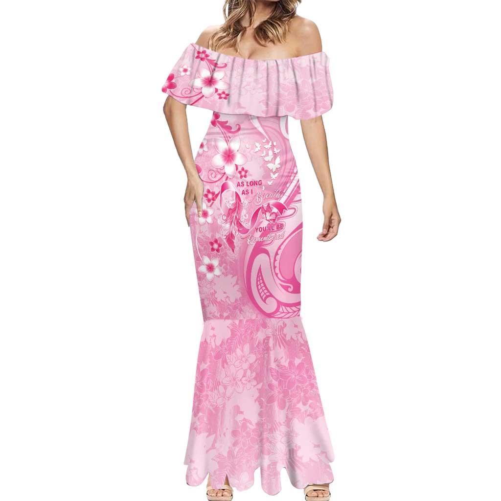 Personalised Memorial Pink Breast Cancer Awareness Mermaid Dress Plumeria Floral Tribal Pattern LT05 - Polynesian Pride