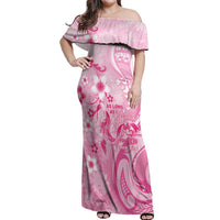 Personalised Memorial Pink Breast Cancer Awareness Off Shoulder Maxi Dress Plumeria Floral Tribal Pattern LT05 Women Pink - Polynesian Pride