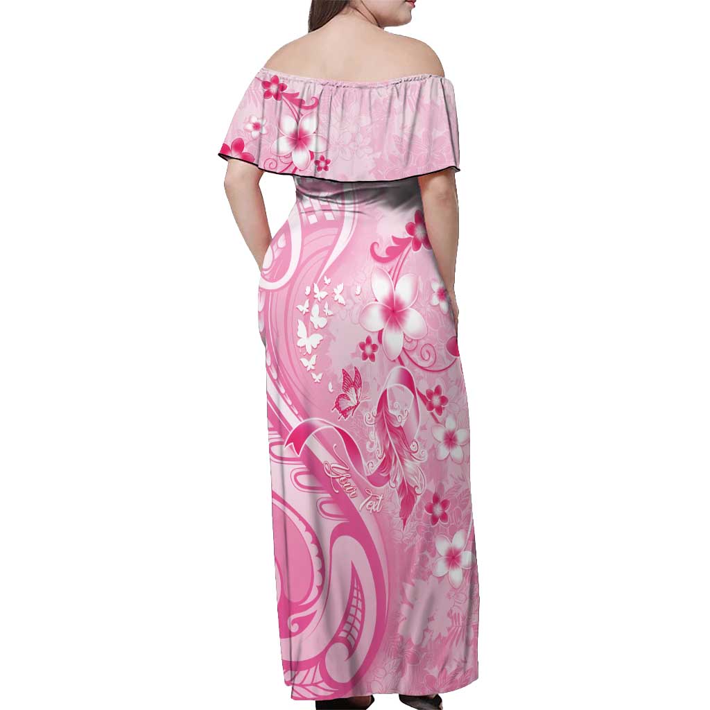 Personalised Memorial Pink Breast Cancer Awareness Off Shoulder Maxi Dress Plumeria Floral Tribal Pattern LT05 - Polynesian Pride