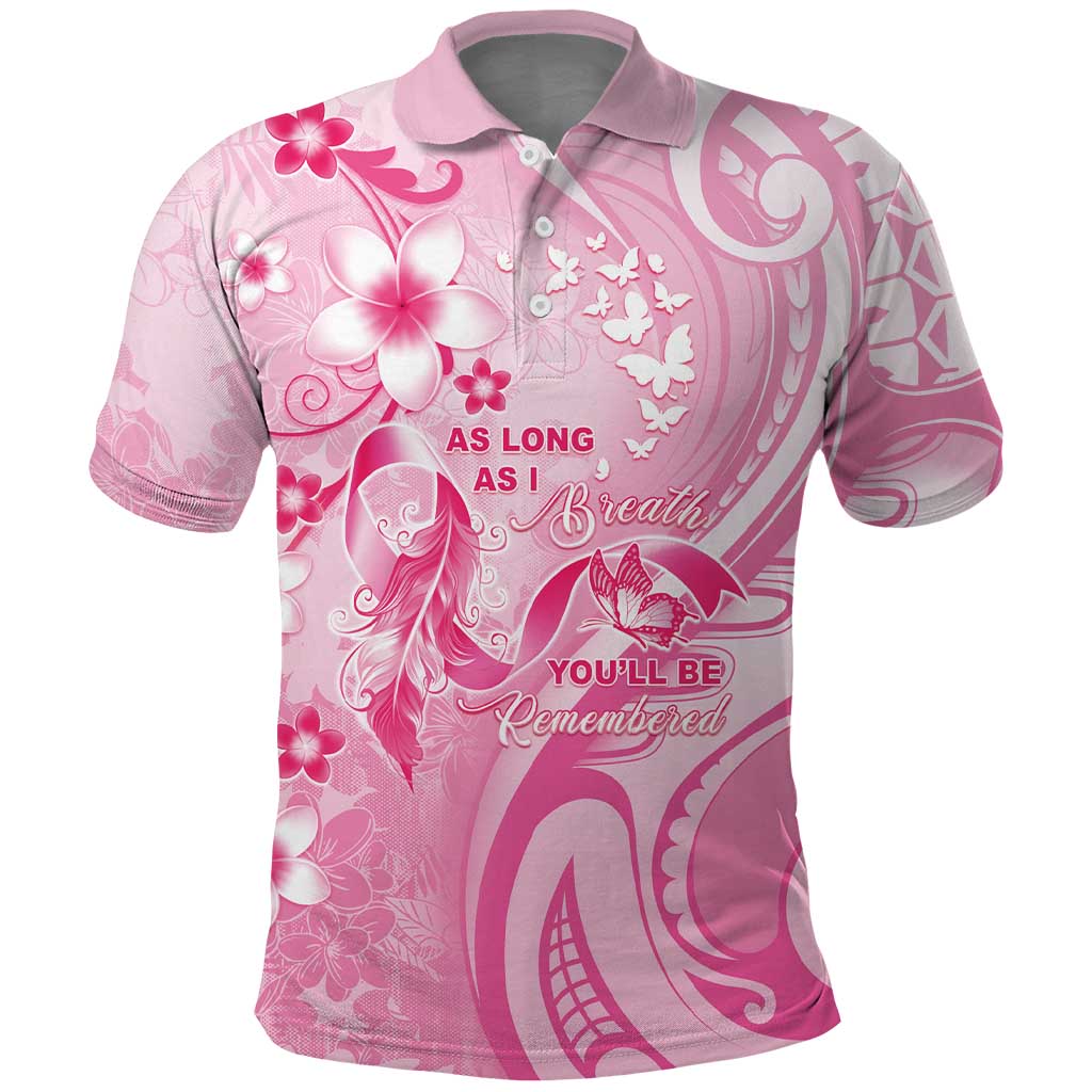 Personalised Memorial Pink Breast Cancer Awareness Polo Shirt Plumeria Floral Tribal Pattern LT05 Pink - Polynesian Pride